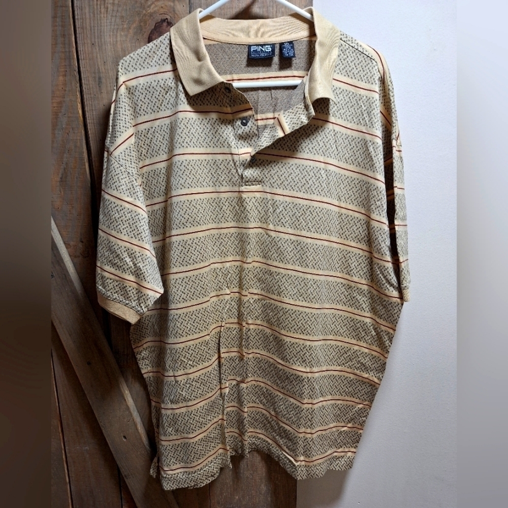 A Ping Golf tan colored Polo in a men's size 2XL. EUC.